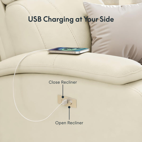 Power Recliner Chair with USB Port – Faux Leather, White