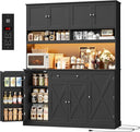 Tall Kitchen Pantry Cabinet with LED & Charging Station