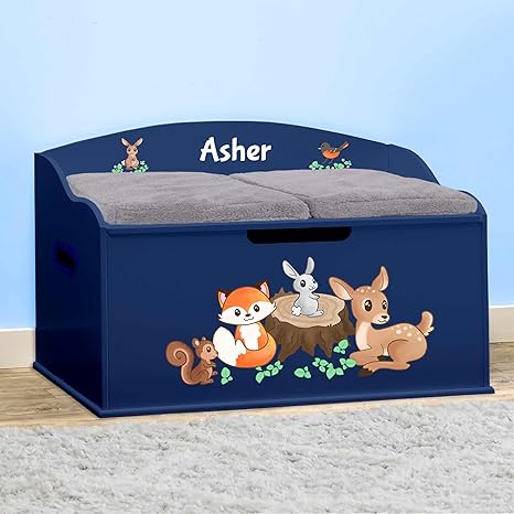 Personalized Woodland Creatures Toy Box with Soft-Close Lid