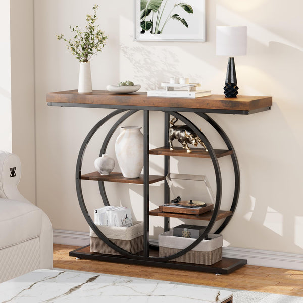 5-Tier Industrial Console Table with Storage Shelves