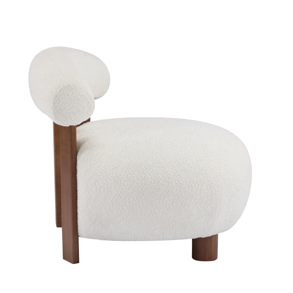 Armless Boucle Accent Chair with Solid Wood Frame