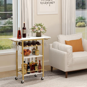 4-Tier Rolling Bar Cart with Wine & Glass Holder