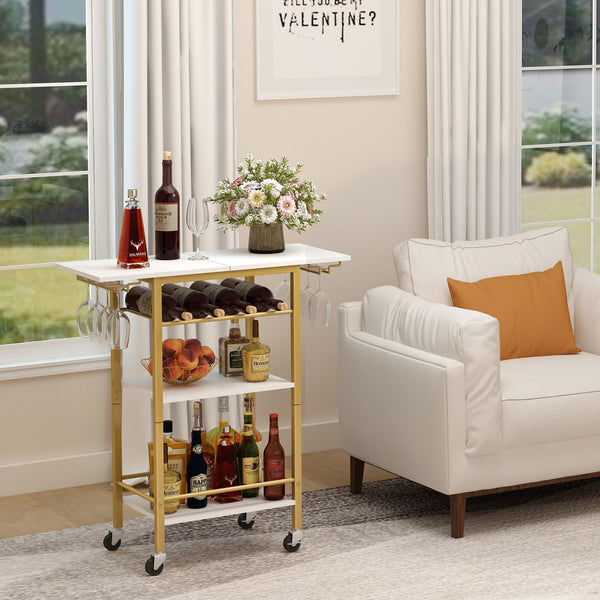 4-Tier Rolling Bar Cart with Wine & Glass Holder