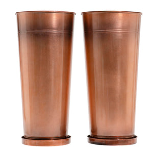 Tall Copper Metal Planters Set of 2 with Inner Pots and Trays