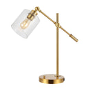 Adjustable Brass Gold Desk Lamp with USB Charging Port and Seeded Glass Shade