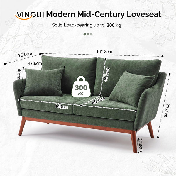 Mid-Century Loveseat Sofa with Wood Frame & Linen Fabric