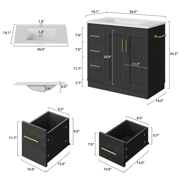 36-Inch Black Bathroom Vanity with Sink