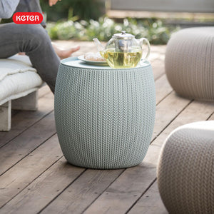 Outdoor Pouf Ottoman Set with Storage Table
