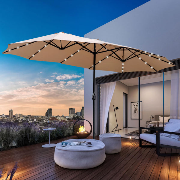15ft Solar LED Patio Umbrella with Base