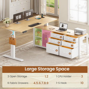 L-Shaped Electric Standing Desk with Drawers & Power Outlet