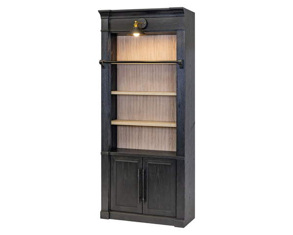 Contemporary 8' Tall Wood Bookcase with Sconce Lighting