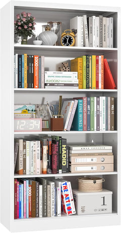 5-Tier Tall Metal Bookcase with Adjustable Shelves