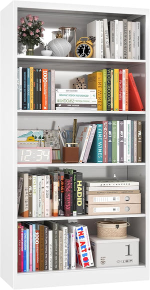 5-Tier Tall Metal Bookcase with Adjustable Shelves