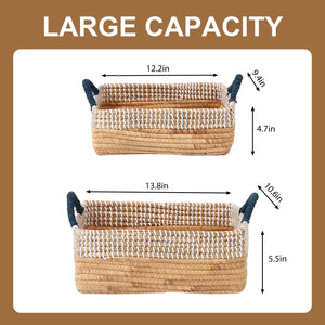 Seagrass Storage Basket Set of 4 – 2 Round & 2 Square Woven Bins with Handles