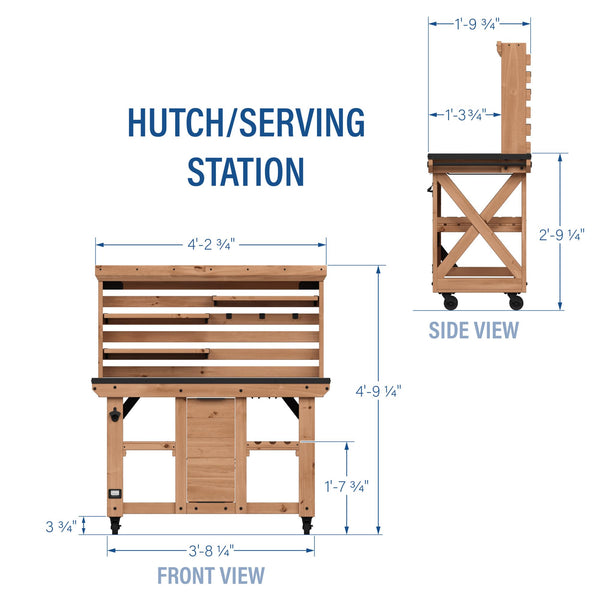 Cedar Wood Buffet Hutch Serving Station with Wine Rack & Steel Countertop