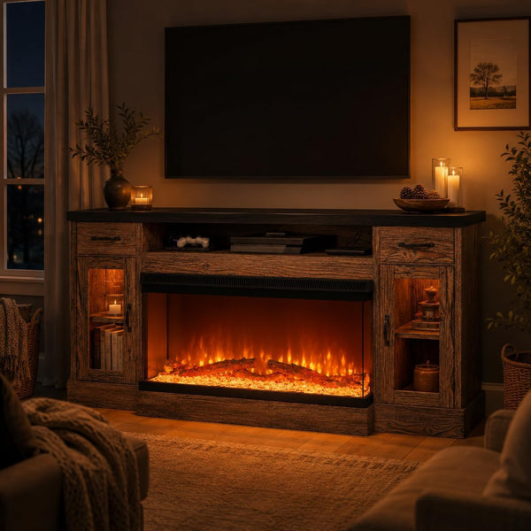 70" Electric Fireplace TV Stand with 3-Sided Glass