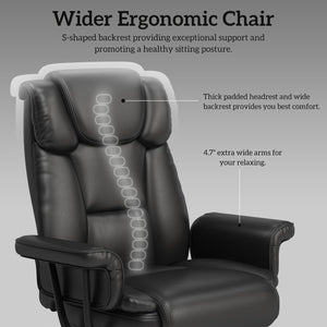 Big & Tall Reclining Office Chair with Footrest, Wide Seat, High Back, Criss Cross Wheels