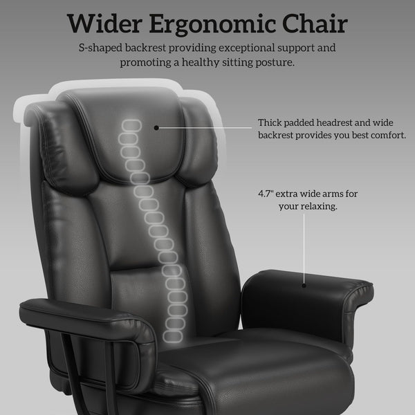 Big & Tall Reclining Office Chair with Footrest, Wide Seat, High Back, Criss Cross Wheels