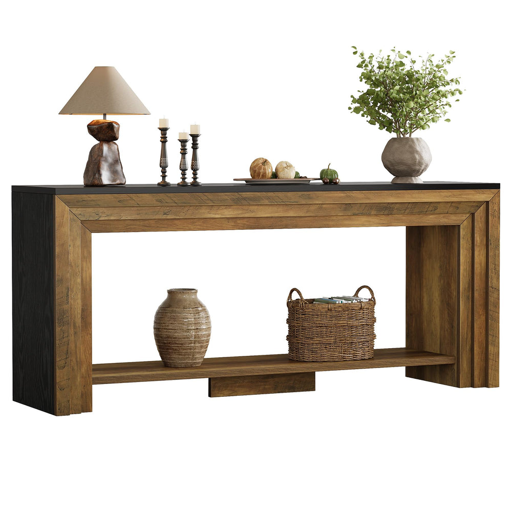 70.9-Inch Farmhouse Console Table with Storage Shelf