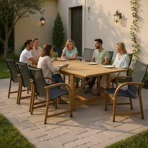 Eucalyptus Wood Extendable Patio Dining Set – Teak Finish, Indoor & Outdoor