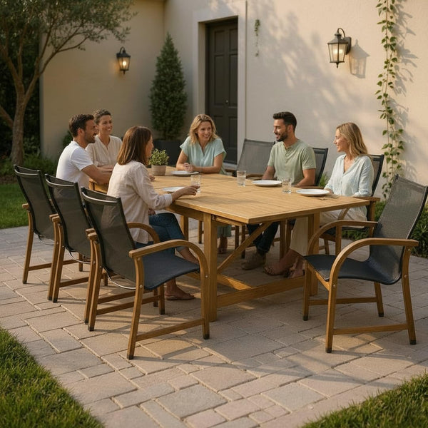 Eucalyptus Wood Extendable Patio Dining Set – Teak Finish, Indoor & Outdoor