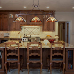 Tiffany Stained Glass 3-Light Pendant Chandelier