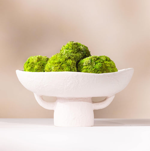 White Textured Ceramic Decorative Bowl with Moss Balls Set of 6
