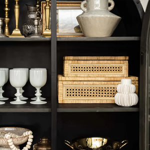 Boho Rattan Display Boxes with Glass Lids Set of 2