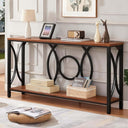 2-Tier Console Table with Faux Marble Top & Metal Frame
