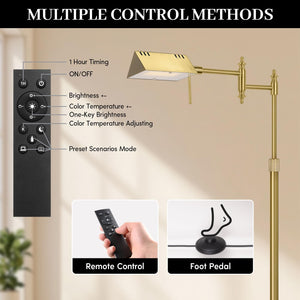 Dimmable Pharmacy Floor Lamp with Remote & Swing Arm