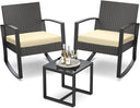 3-Piece Outdoor Rattan Rocking Bistro Set with Coffee Table