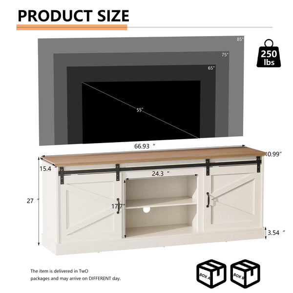 Farmhouse TV Stand with Barn Door 54 Inch Entertainment Center