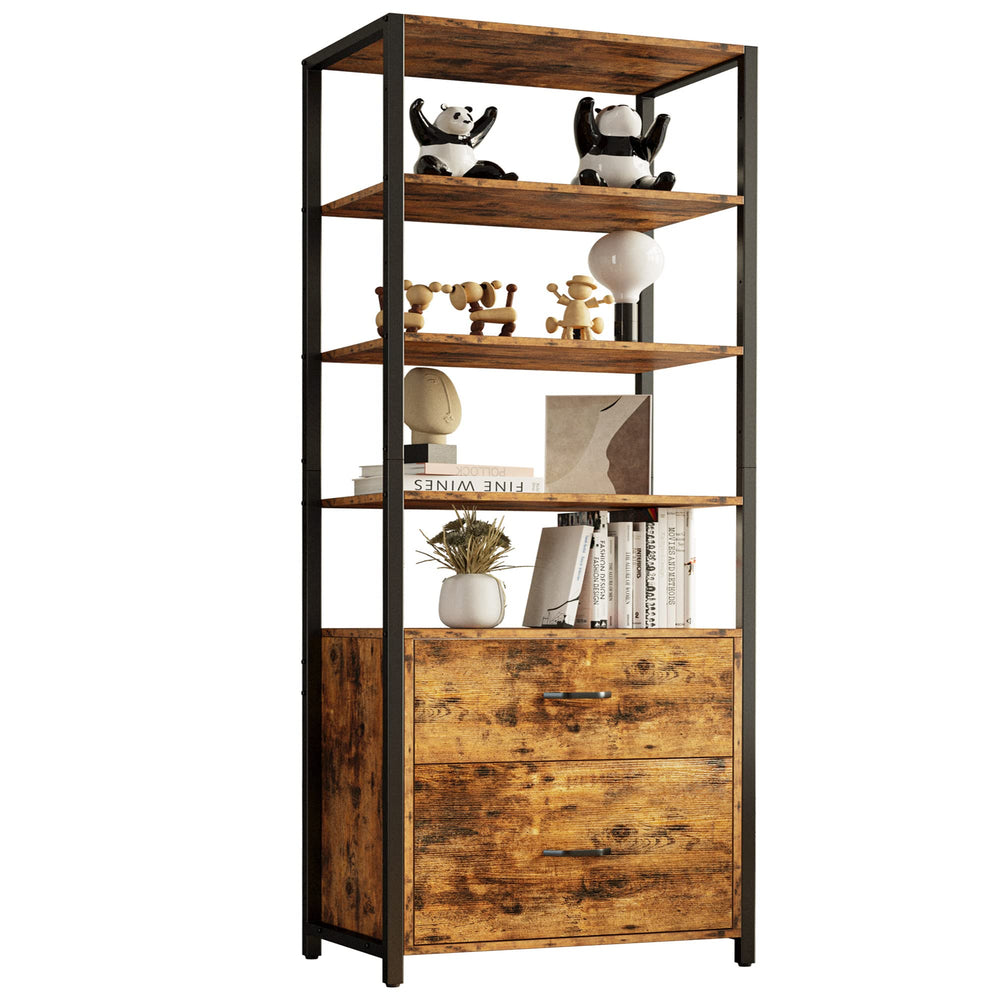 Industrial Bookcase with File Cabinet Drawers, 5-Tier, 71.6"