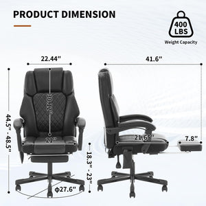 Reclining Massage Office Chair with Heat & Footrest – 400 lbs Capacity