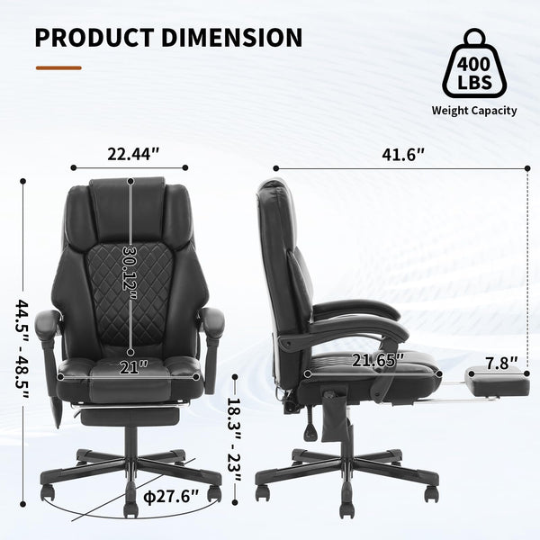 Reclining Massage Office Chair with Heat & Footrest – 400 lbs Capacity