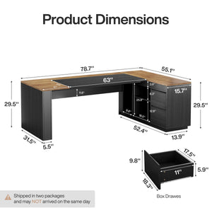 78" L-Shaped Executive Desk with Drawers and Storage