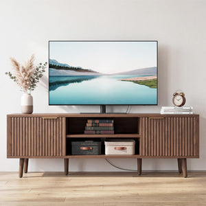 58" Fluted TV Stand with Adjustable Shelves & Cabinet Storage