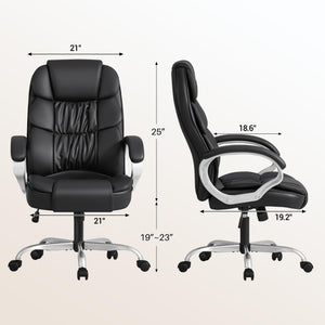 High-Back PU Leather Executive Office Chair with Lumbar Support & Padded Armrests