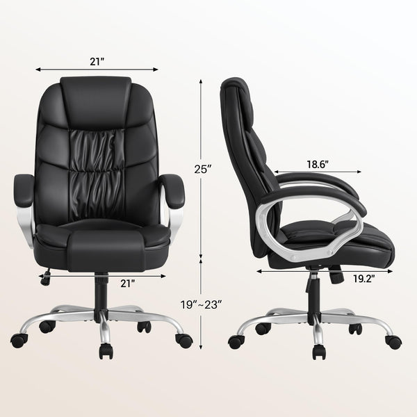High-Back PU Leather Executive Office Chair with Lumbar Support & Padded Armrests