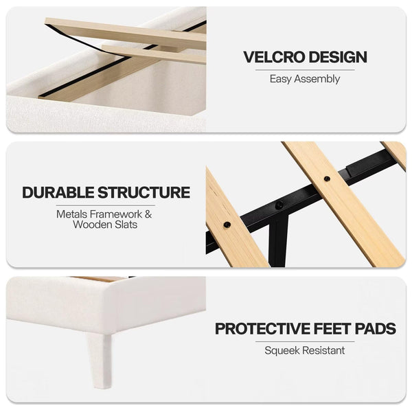 LED Upholstered Platform Bed Frame with Headboard & Footboard