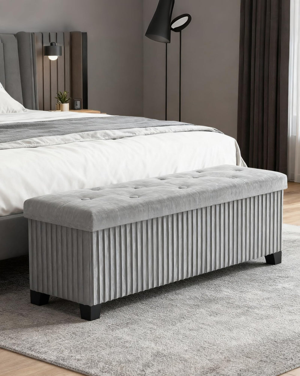 Foldable Velvet Storage Ottoman Bench