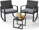 3-Piece Outdoor Rattan Rocking Bistro Set with Coffee Table