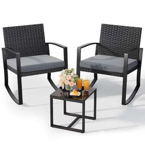 3-Piece Outdoor Rattan Rocking Bistro Set with Coffee Table