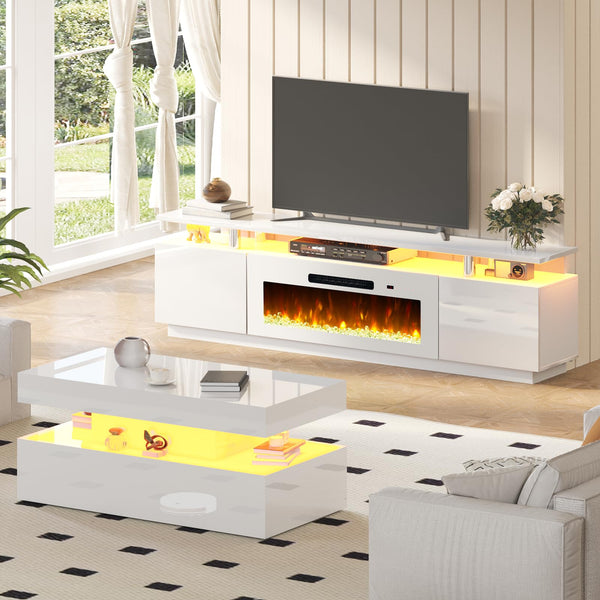 3-Piece Modern Living Room Table Set with Fireplace TV Stand & Coffee Table