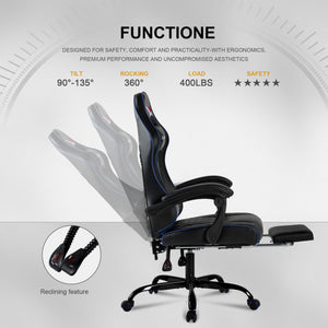 High Back Gaming Chair with Footrest & Lumbar Support