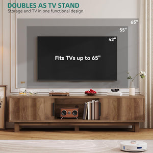 Fluted TV Stand with Power Outlets & Adjustable Shelves for 55–65 Inch TVs