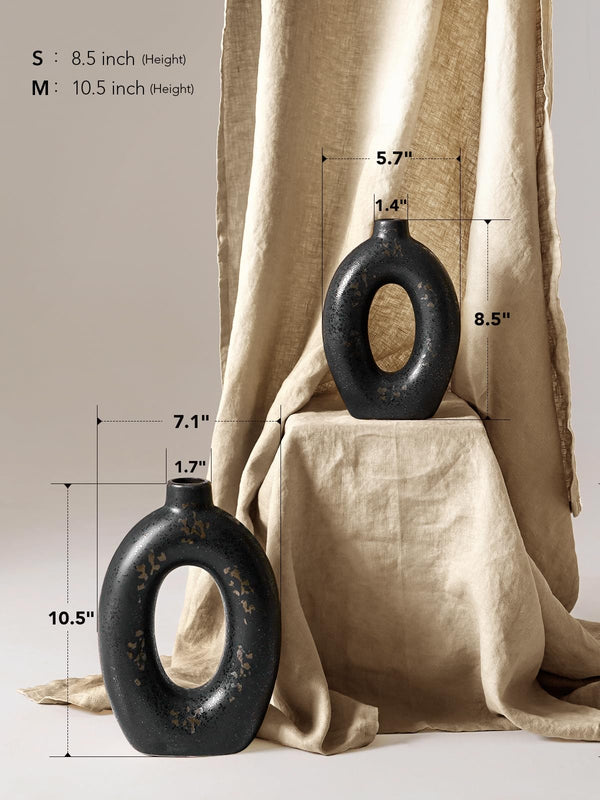 Ceramic Donut Vase Set of 2 – 10.5" & 8.5" Hollow Sculptural Flower Vases