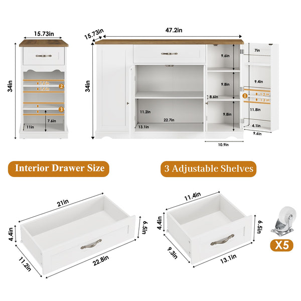 Kitchen Island Cart with Storage on Wheels