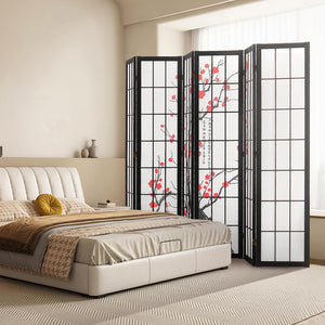 Cherry Blossom Japanese Room Divider Screen – Folding Wood Privacy Panel