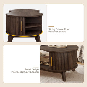 Dual Oval Coffee Table with Storage & Sliding Tambour Door
